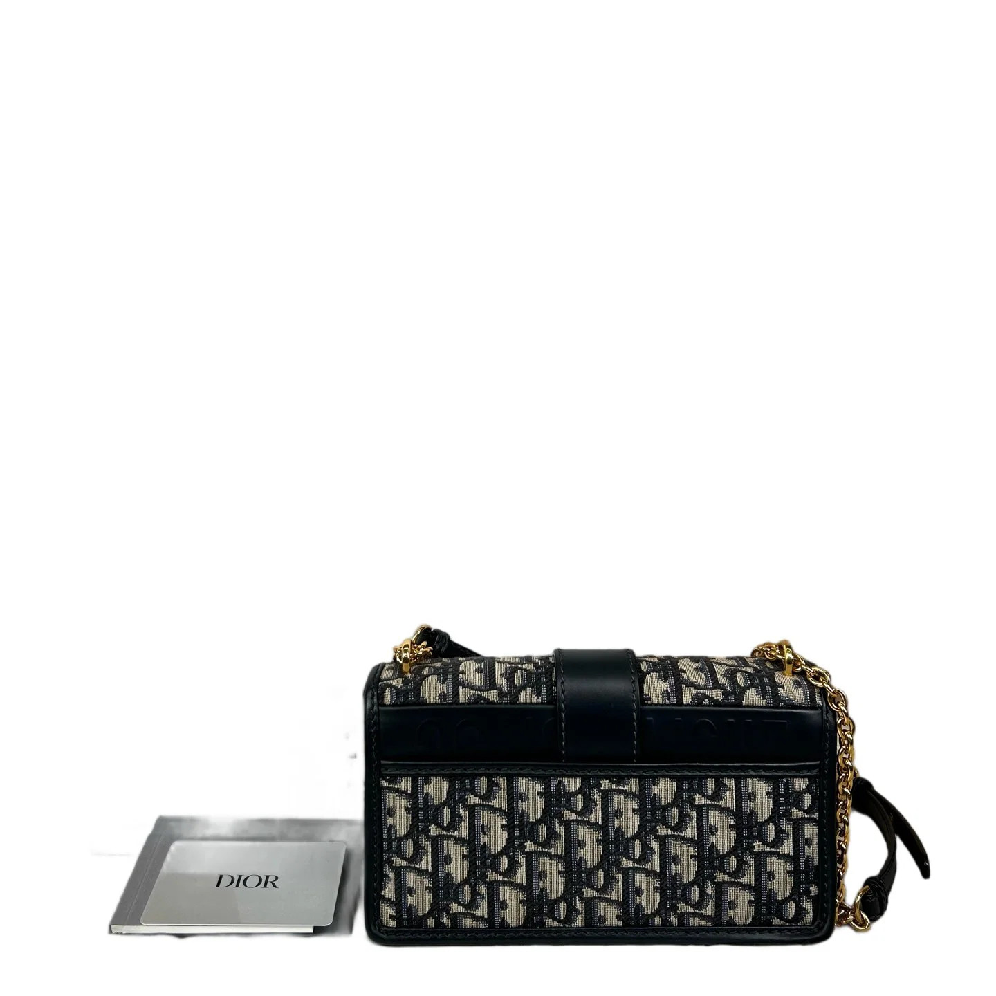 Dior 30 Montaigne Chain Flap Bag Small Black Beige Navy Oblique (dh072426c2r)