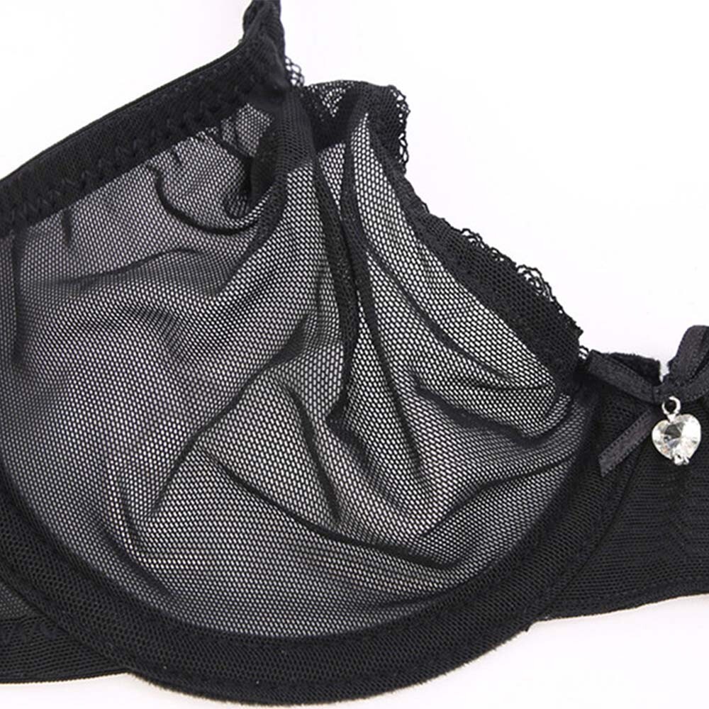 Unlined Ladies Bras Set Sexy See-Through Lingerie Mesh Underwire Brassiere Brief