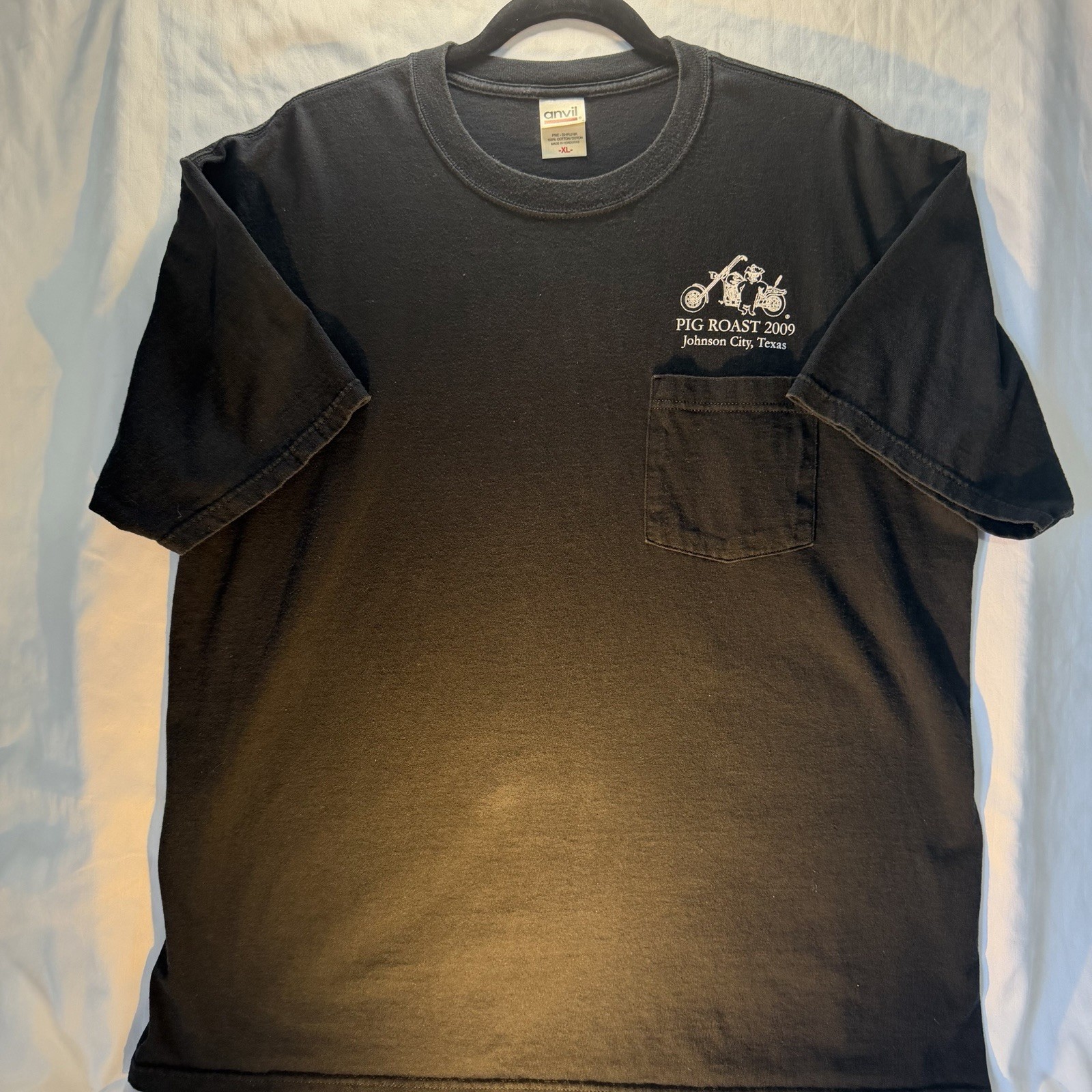 Anvil Black Old School Biker Fun Pig Roast 2009 Johnson City Texas T Shirt XL