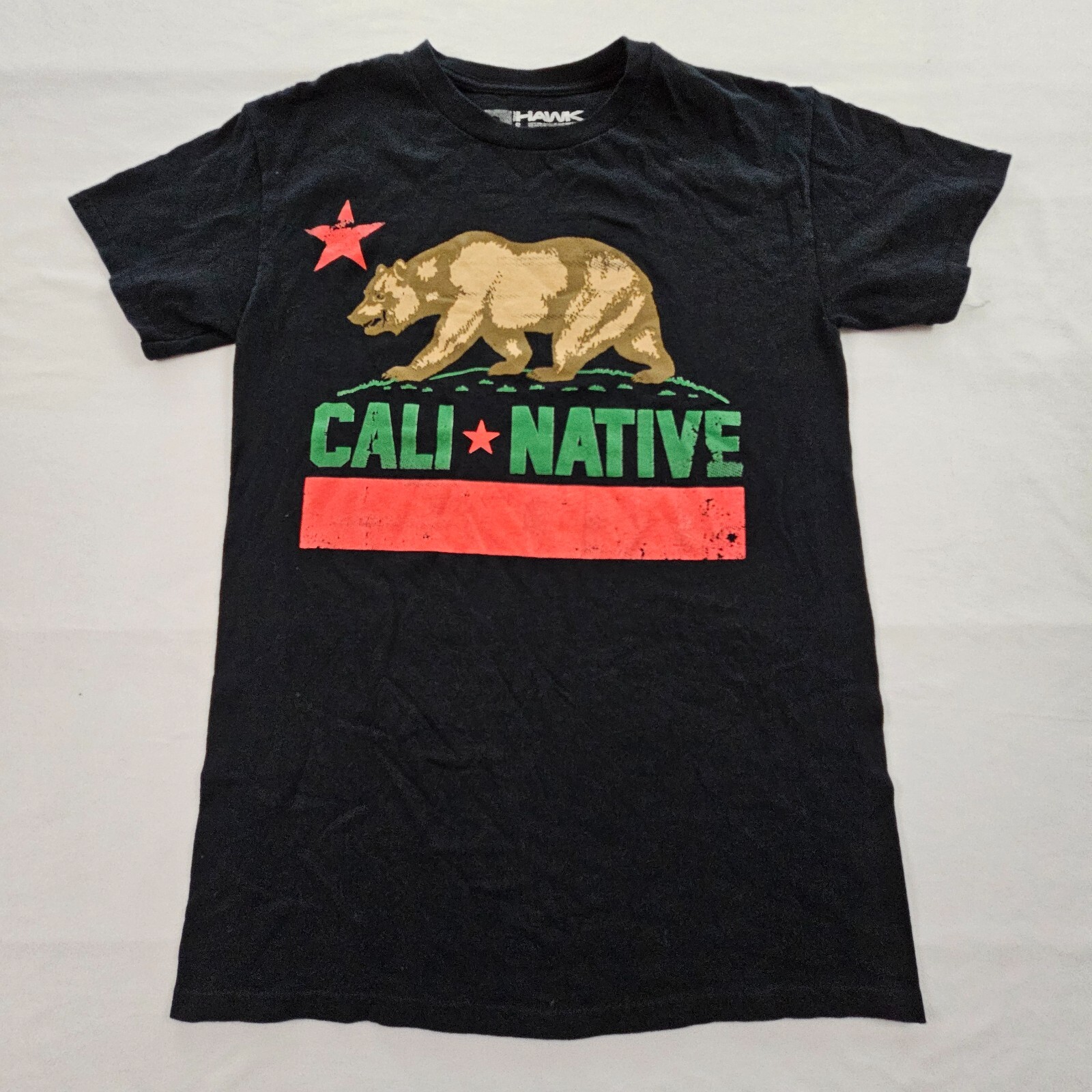 Tony Hawk Cali Native CA Bear Flag Black Short Sleeve Cotton T-Shirt Men’s S