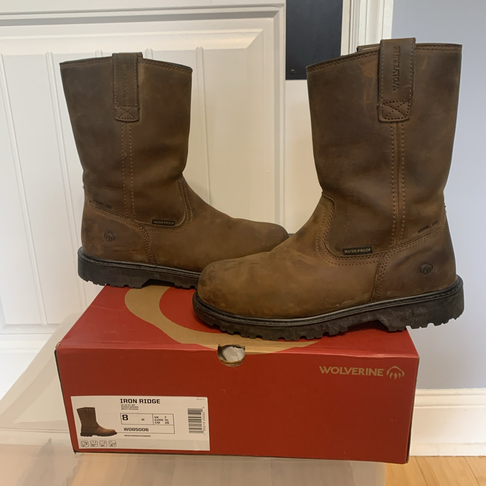 Wolverine Wellington W04727 Men’s Brown Leather Work Boots Size 8m Steel Toe