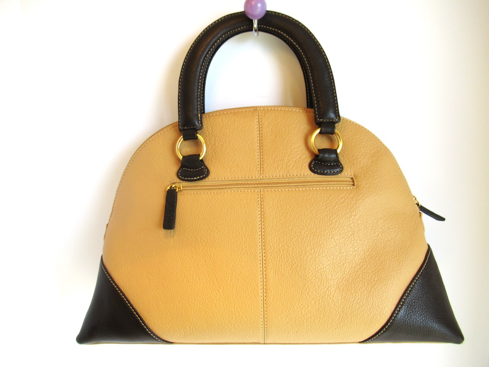 Celsius Large Leather Handbag/Purse Black and Tan Gold Tone Metal Hardware