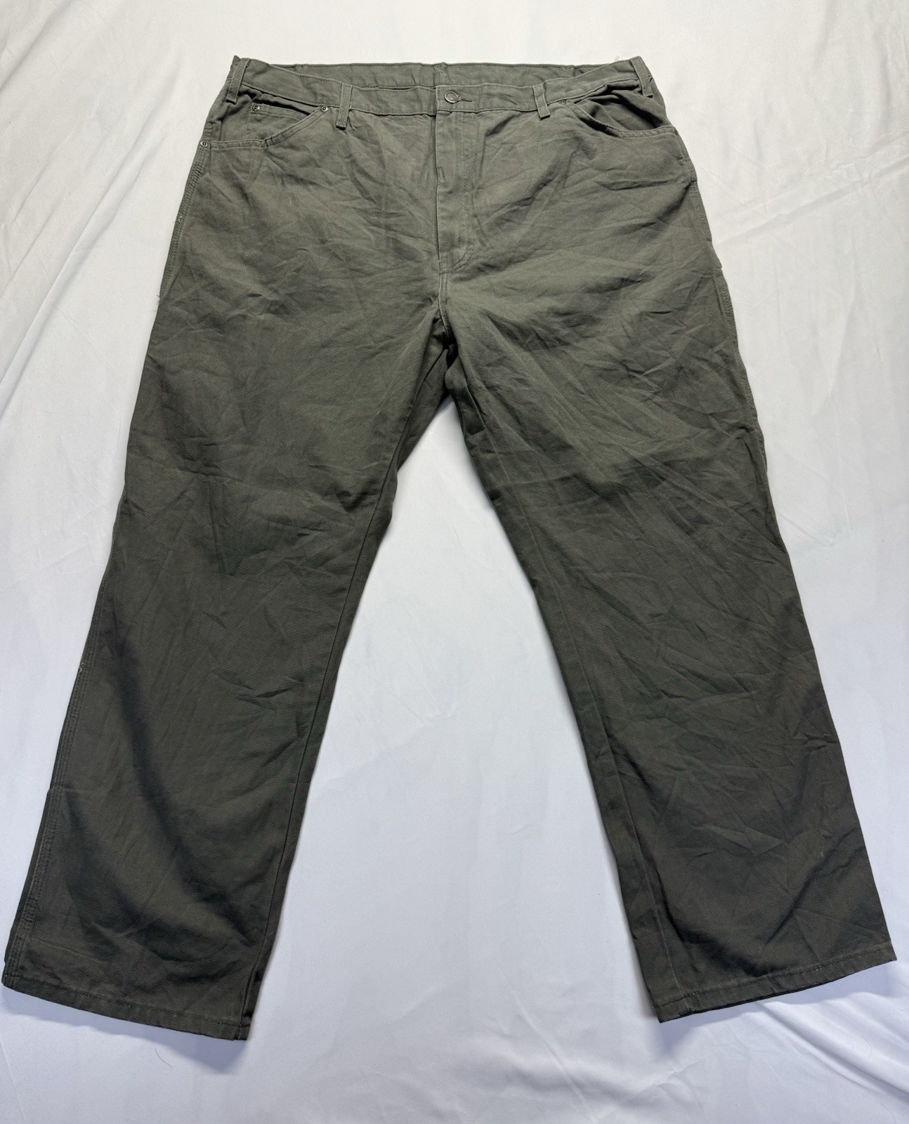 Dickies Pants Mens 42×30 Green Canvas Carpenter Relaxed Hammer Loop Workwear