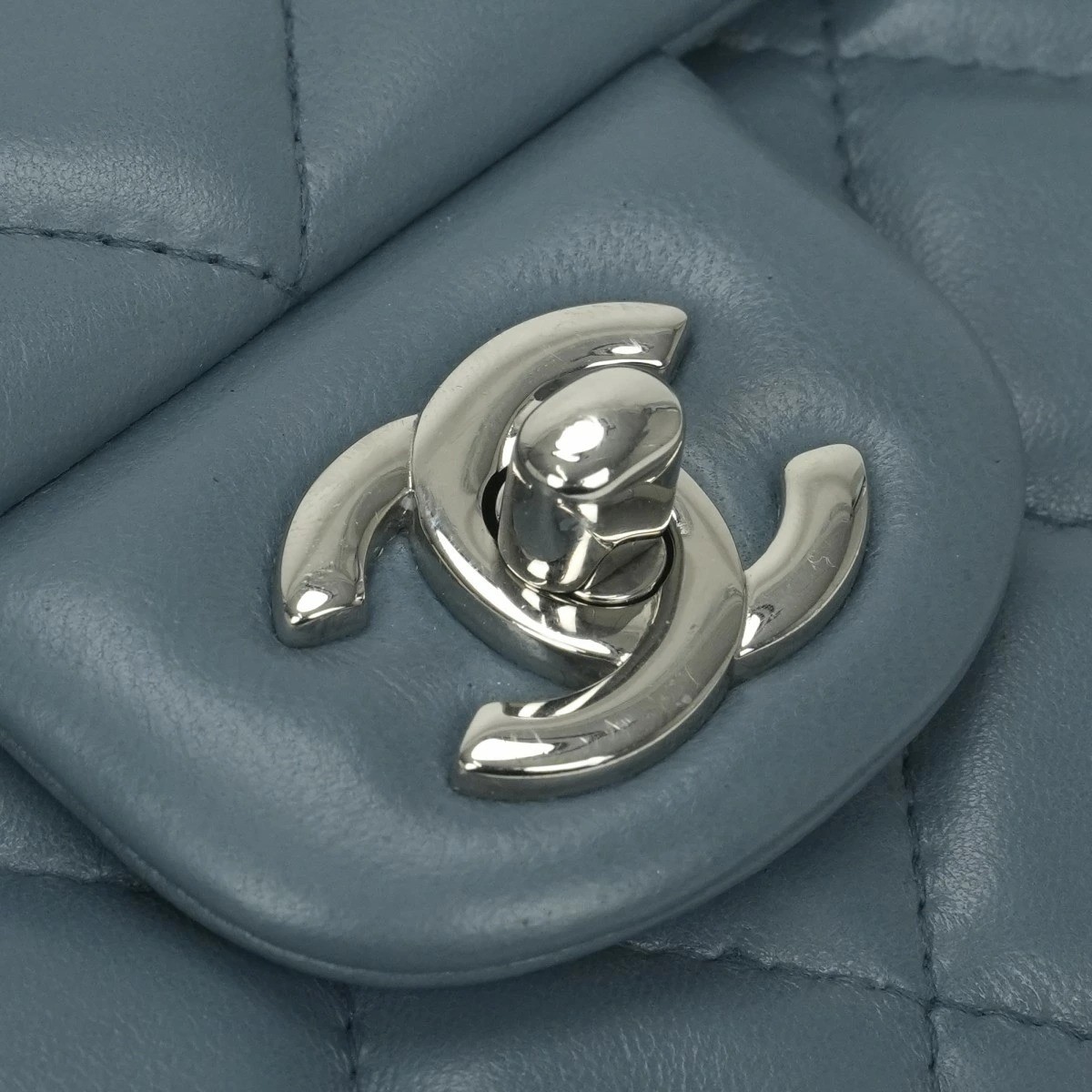 CHANEL Matelasse Chain Shoulder Bag Lambskin Blue Silver Hardware CC Logo Lock