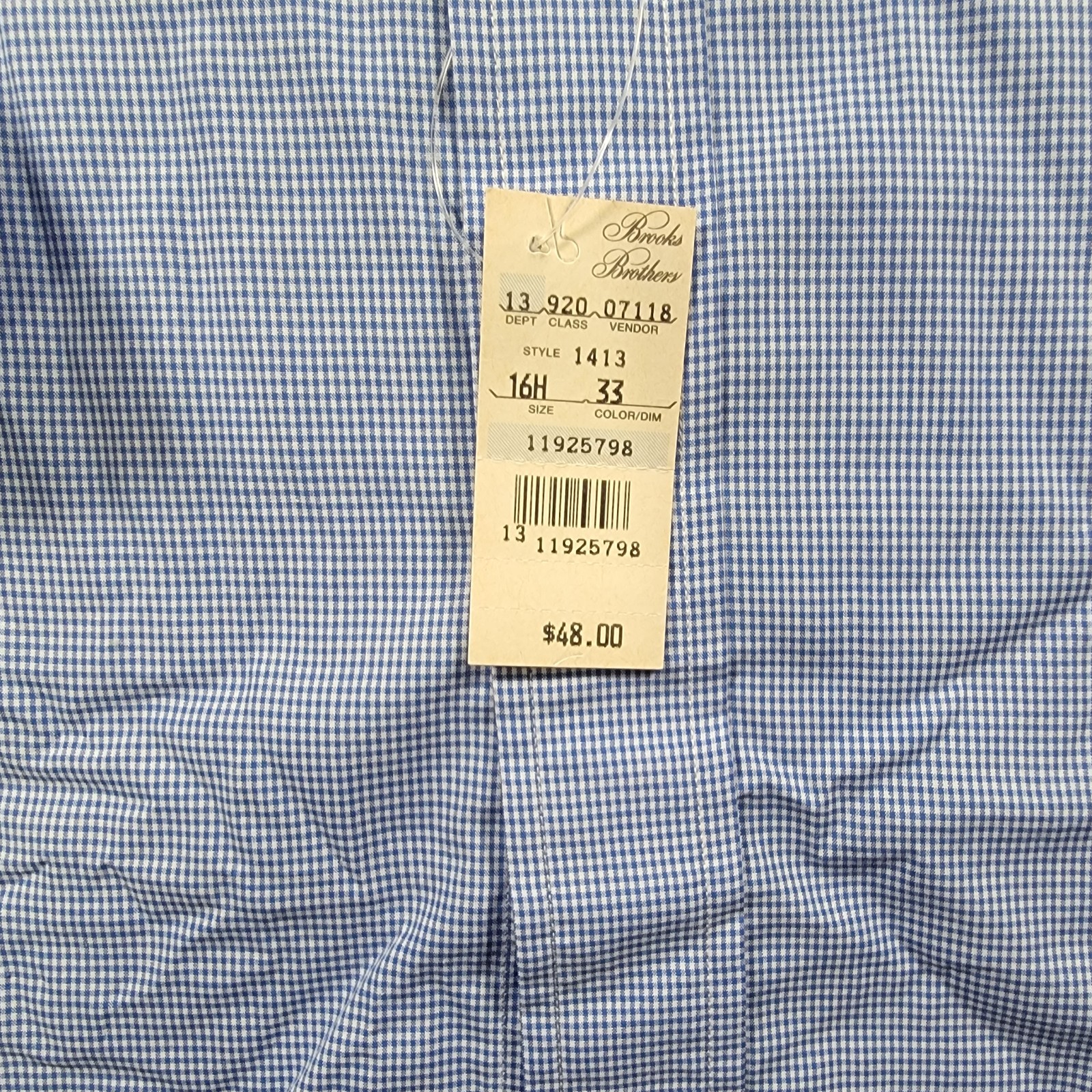 NEW VTG Brooks Brothers Shirt Mens 16.5 3 Blue Micro Check Relaxed Fit Cotton