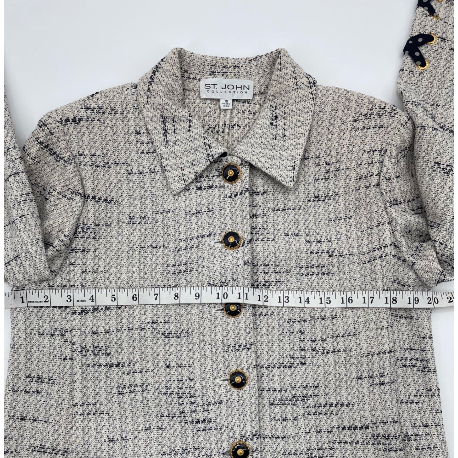 PRISTINE St. John Collection Ivory Tweed Knit Lace Up Corset Back Jacket 10