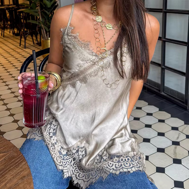 Womens Y2K Lace Cami Babydoll Tank Fairy Grunge Coquette spaghetti strap Top S-L
