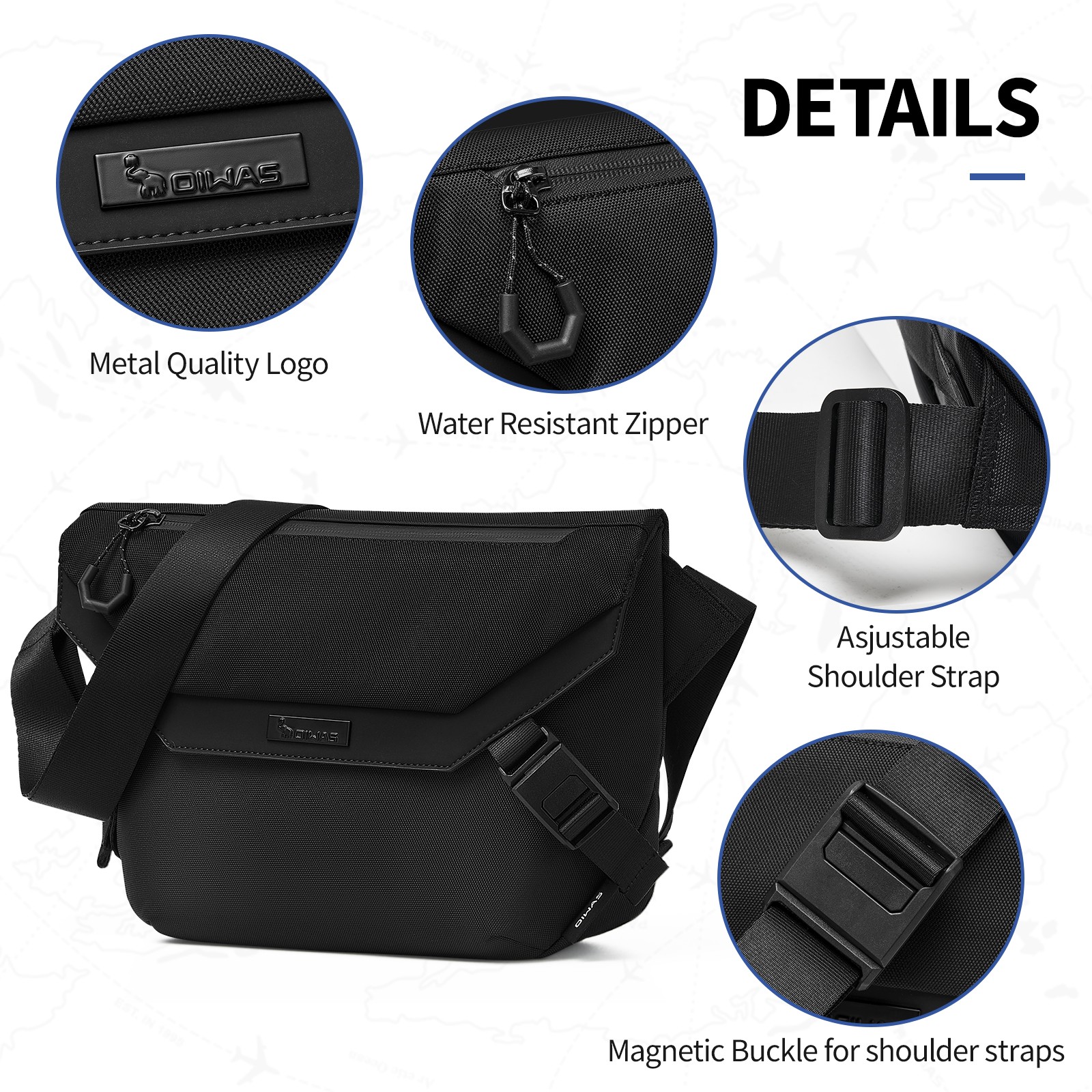 OIWAS Black Messenger Bag Men Crossbody Bag Shoulder Bag 10″ Ipad School Stachel