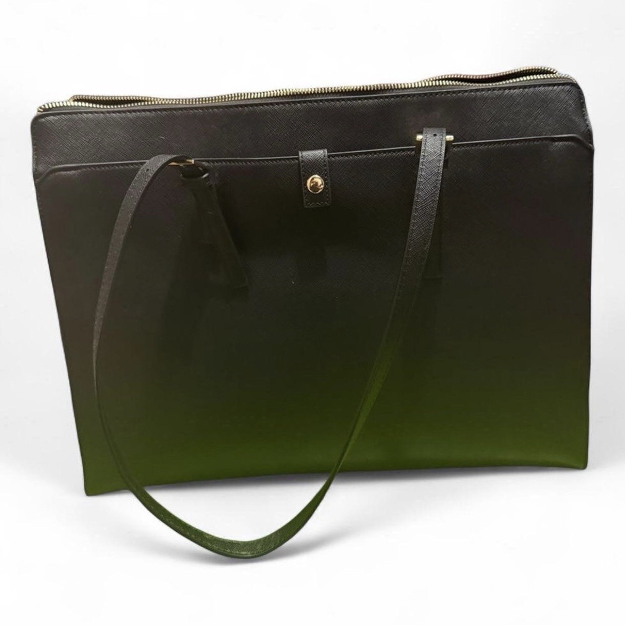 Black Zip Shoulder computer work Bag DLined Gold Hardware structure
