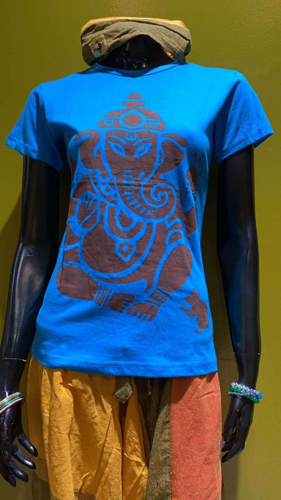 Ganesh Painted Tee: 100% Organic Cotton T Shirt for Women: S
