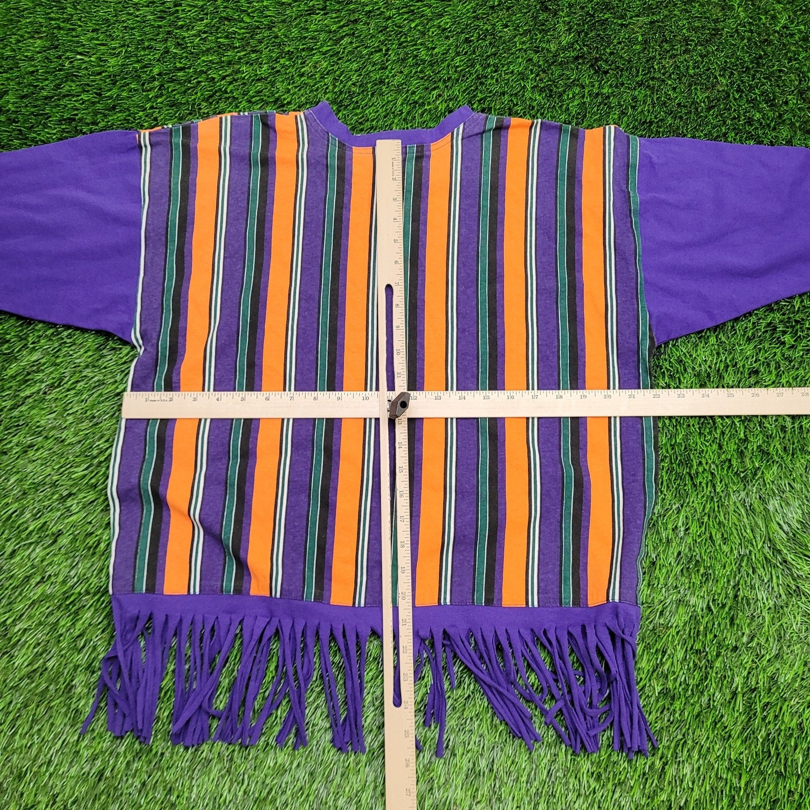 Vintage 90s Summer Fringe Stripes Shirt Womens Large 22×21 Baggy Boxy