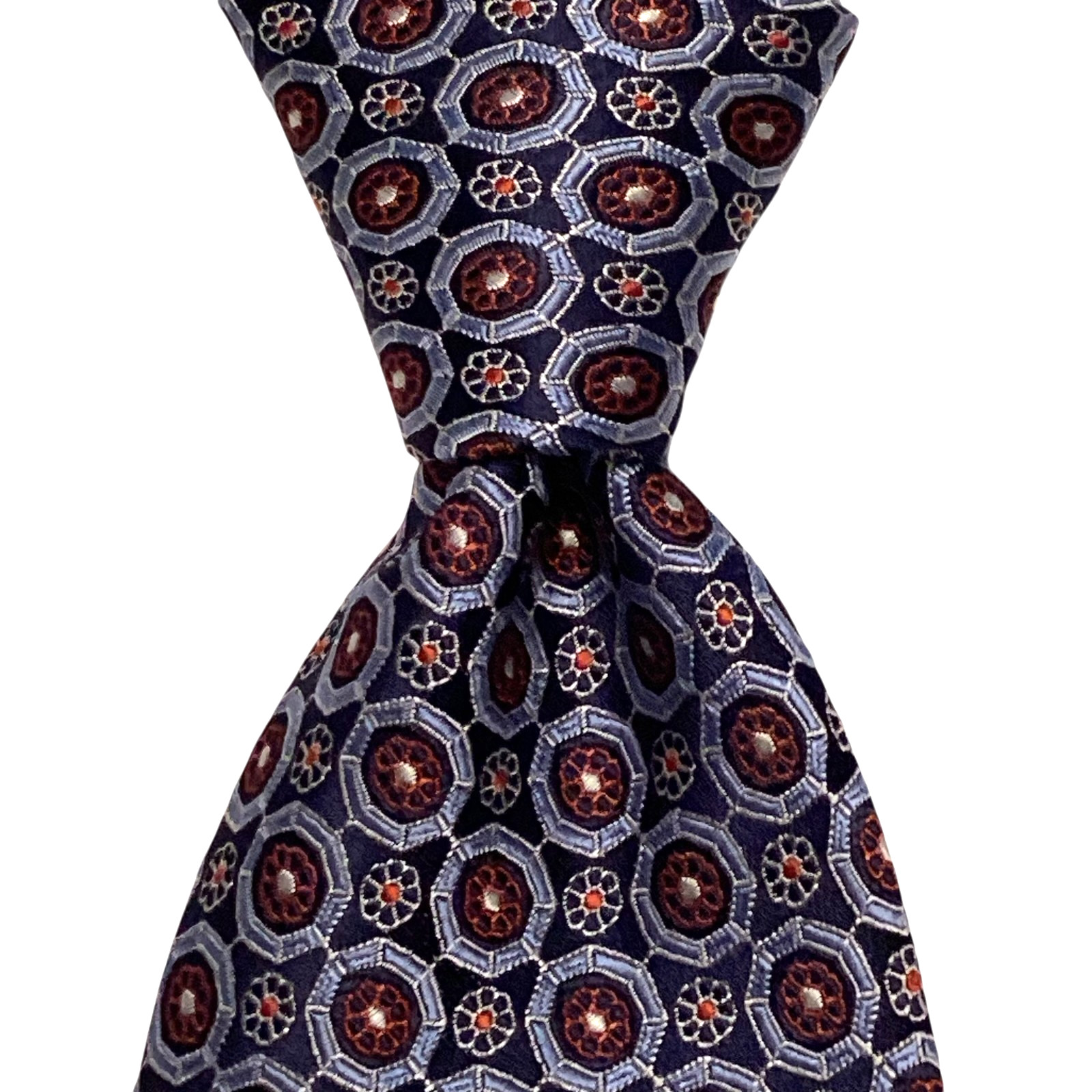 TASSO ELBA Men’s 100% Silk Classic Necktie Designer Geometric Blues/Red/Gray EUC
