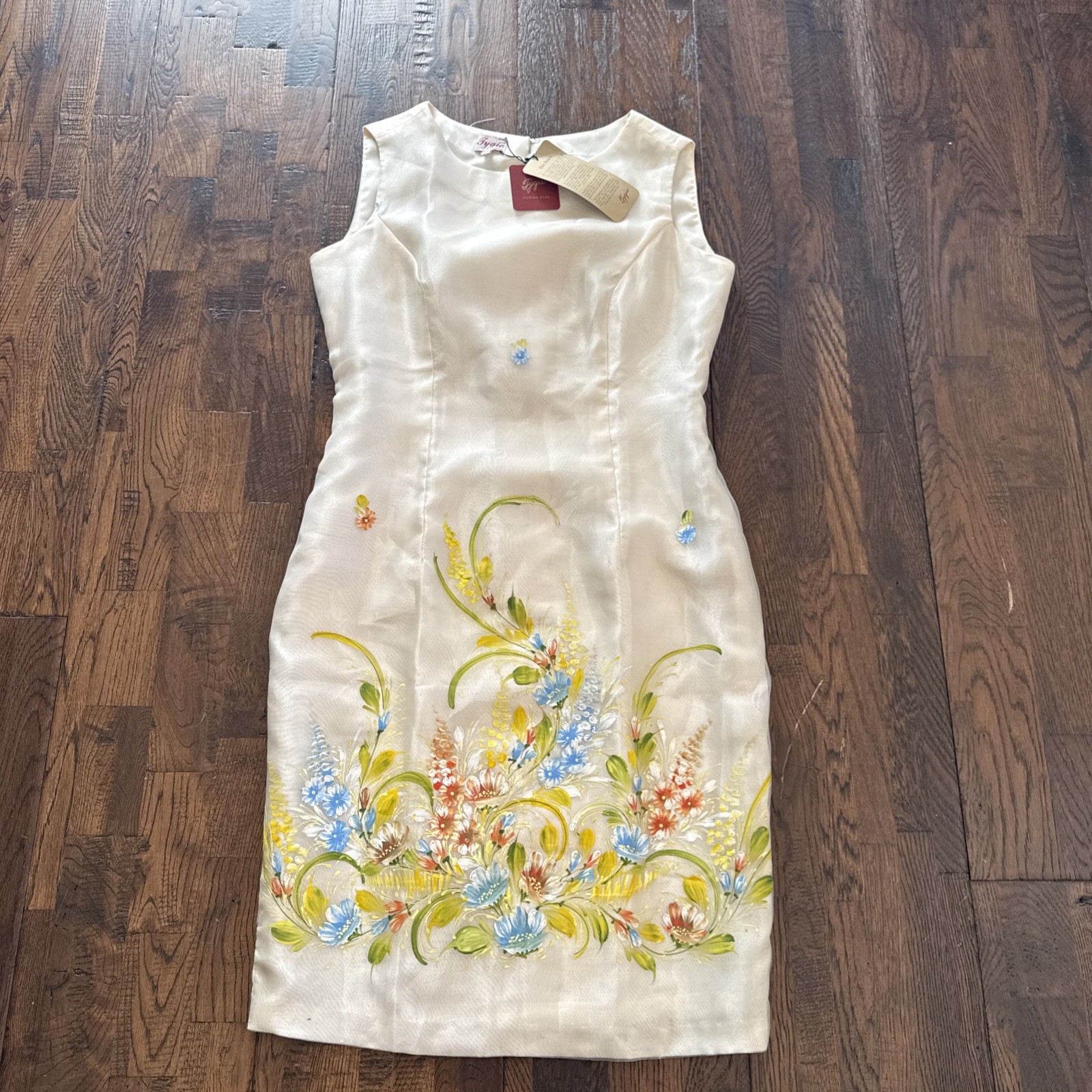 Tygie Dress – Philippines – Hand‑Painted Details – Size 10 – NWT – Artisan Midi