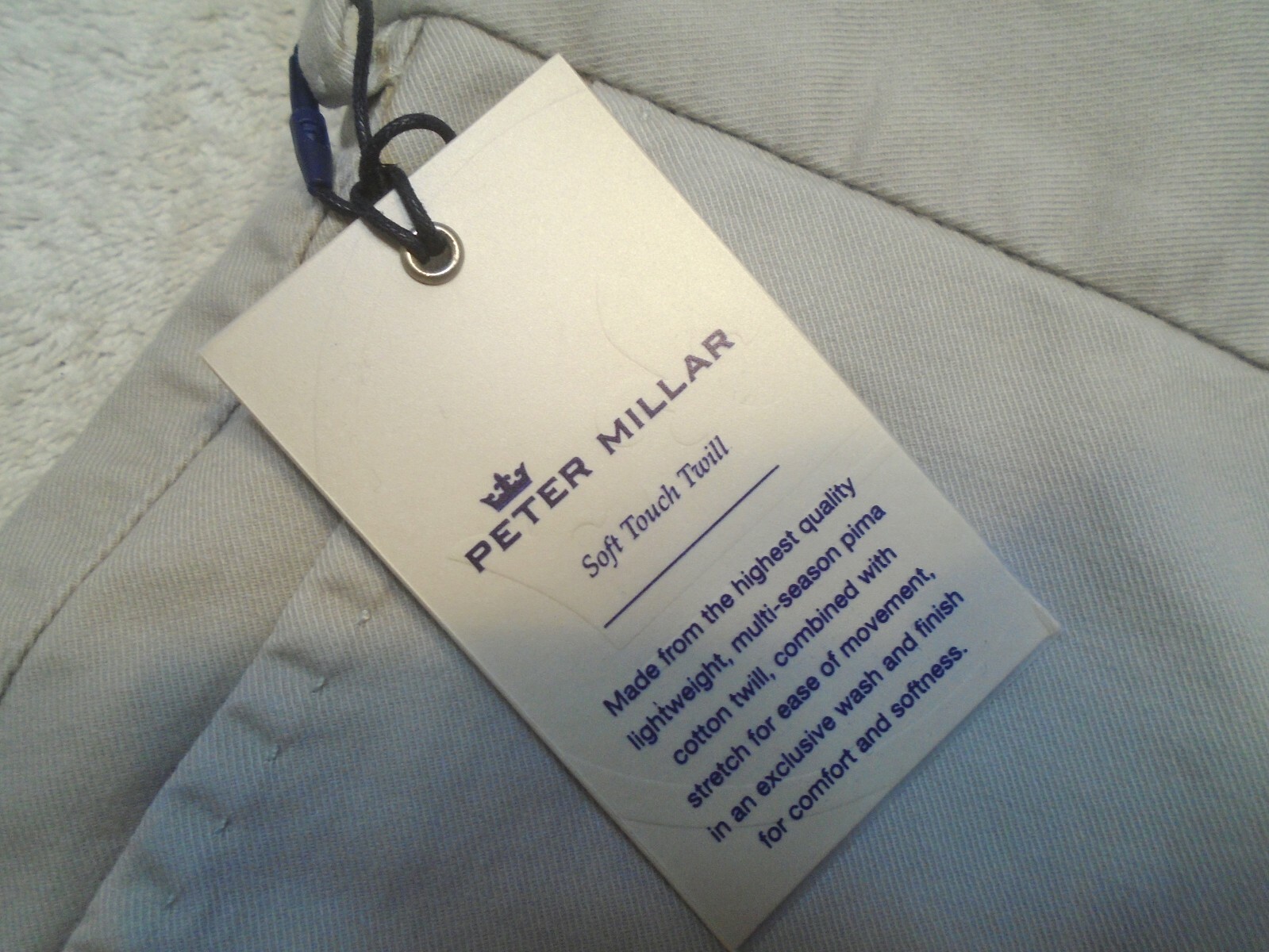 Peter Millar Soft Touch Twill Pima Cotton Khaki Pant NWT $149 38 x 36 Light Gray