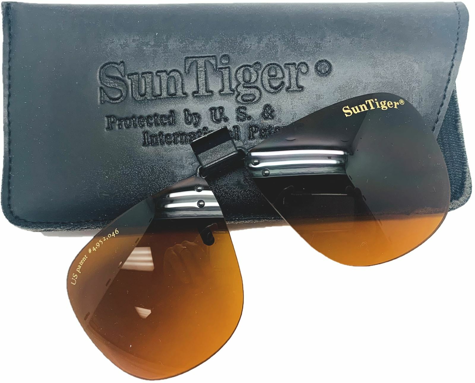 Original Vintage SunTiger Clip On Flip Up Sunglasses Patented Avian Orange Lens