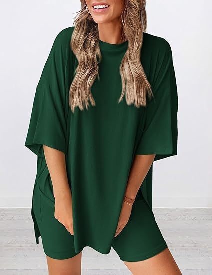 WOMEN Casual Lounge Set Solid Color T-Shirt and Shorts 2 Piece Tracksuit S-3XL