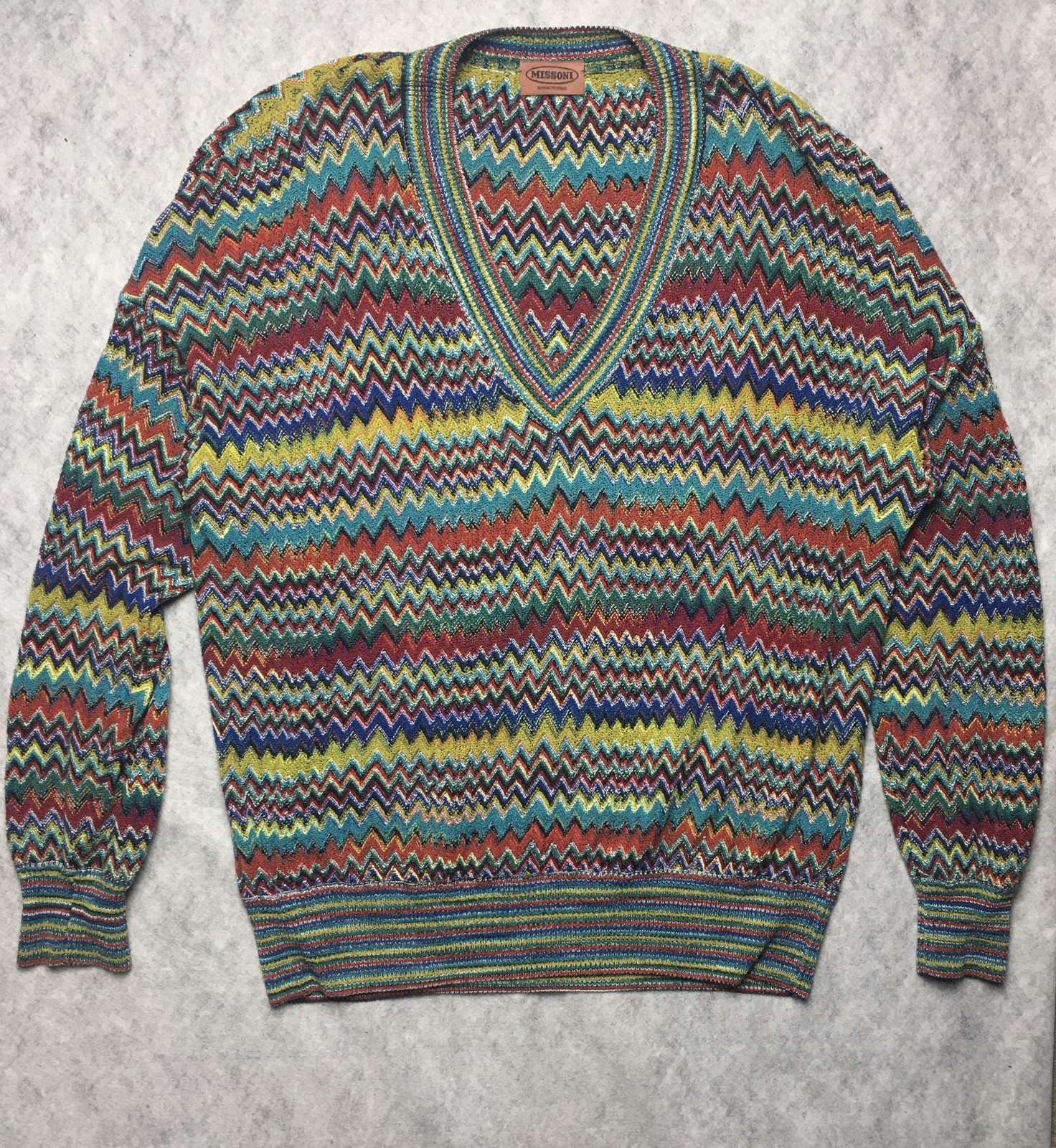 MISSONI Vintage Zig Zag Knit V-neck Sweater Size 52 IT Men XL OS