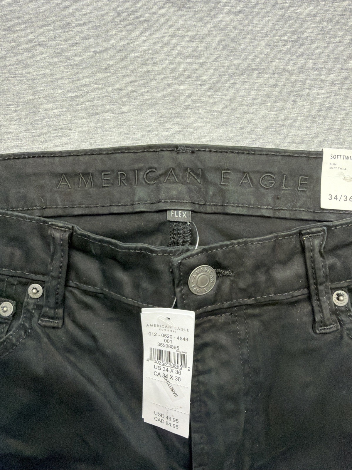 American Eagle Mens 34X36 Black Next Level Flex Denim Slim Straight Jeans NWT