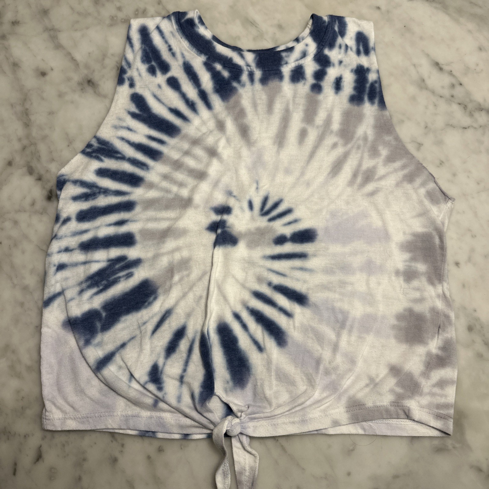 Juniors DREAMSICLE Blue/Gray/White Tie-Dye Sleeveless Tee W Knot Detail; Size XS