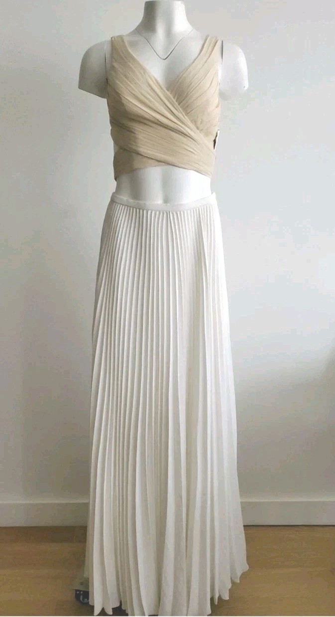 Ralph Lauren Purple Label Skirt Maxi White Pleated Long Flare $2.500 NEW 0-2 XS