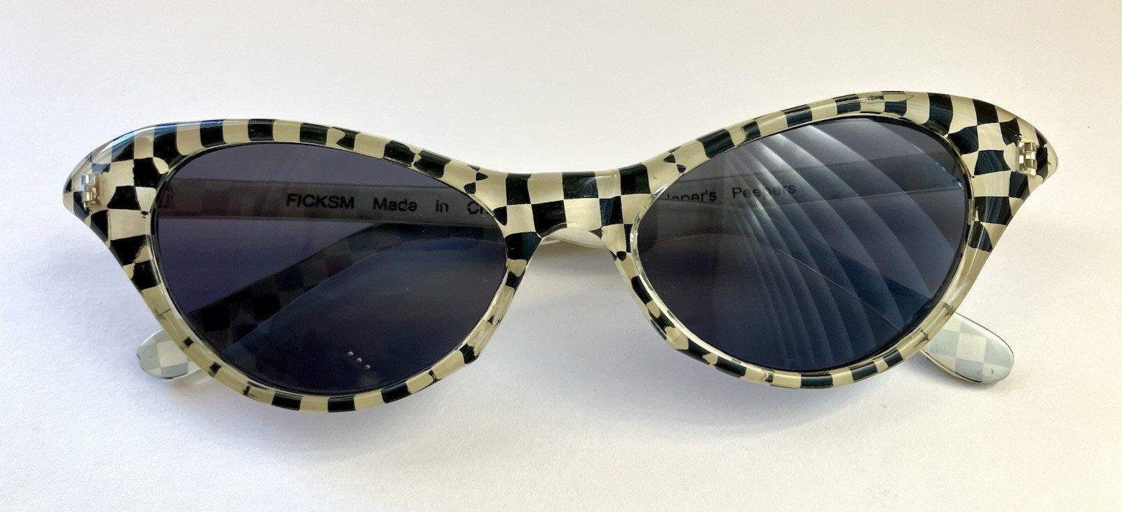 Cat Eye Small School Play Theater Clear Glasses Black Check Pattern China