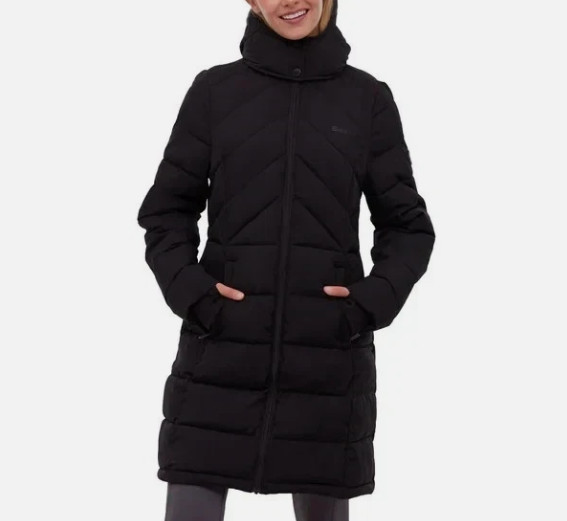 Bench Women’s Hooded Long Puffer Coat Jacket, Black, Size Large (a small rip)
