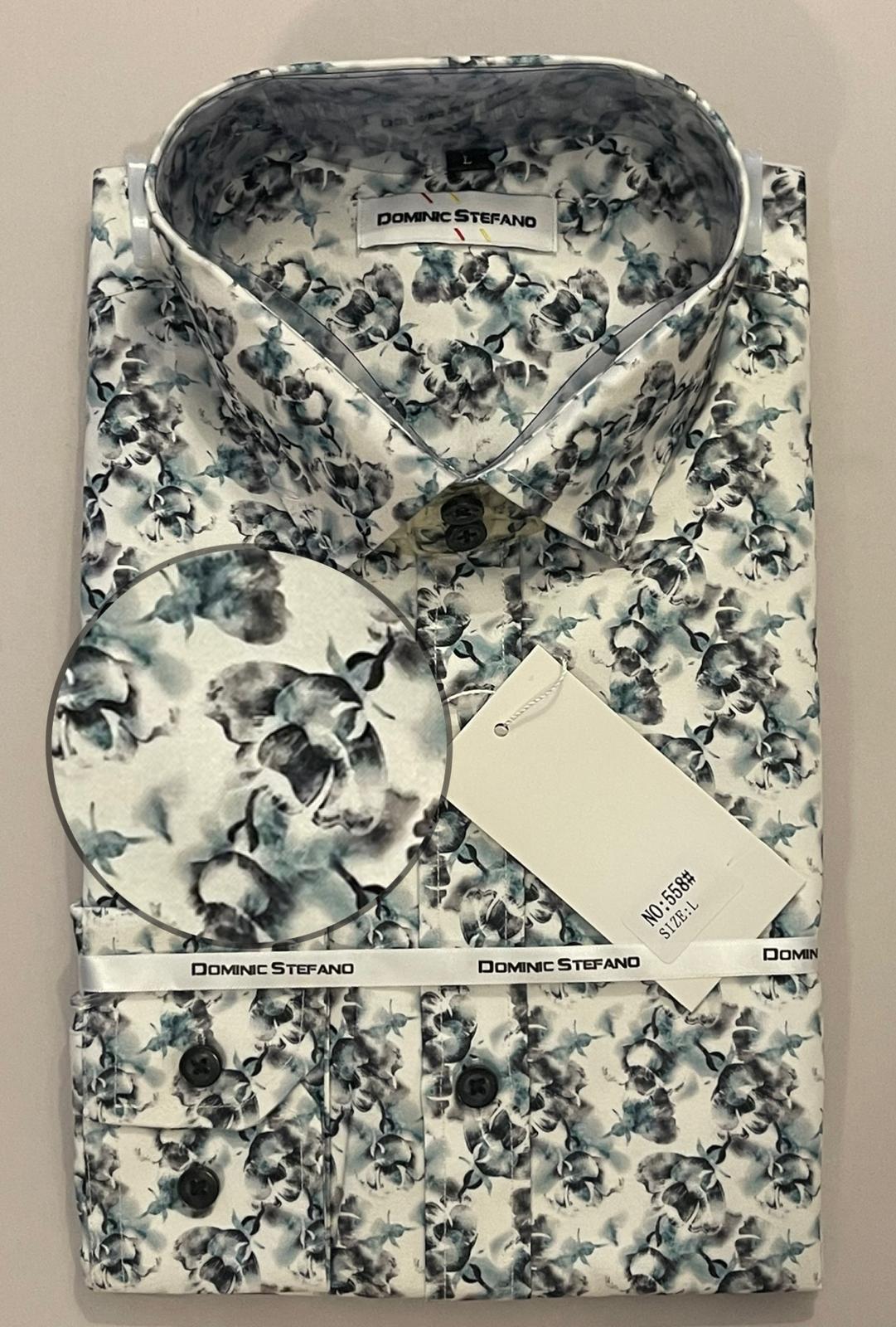 Floral Printed-Satin Feel Fabric-Smart Classic-Casual-Party-Cocktail-Shirt (558)
