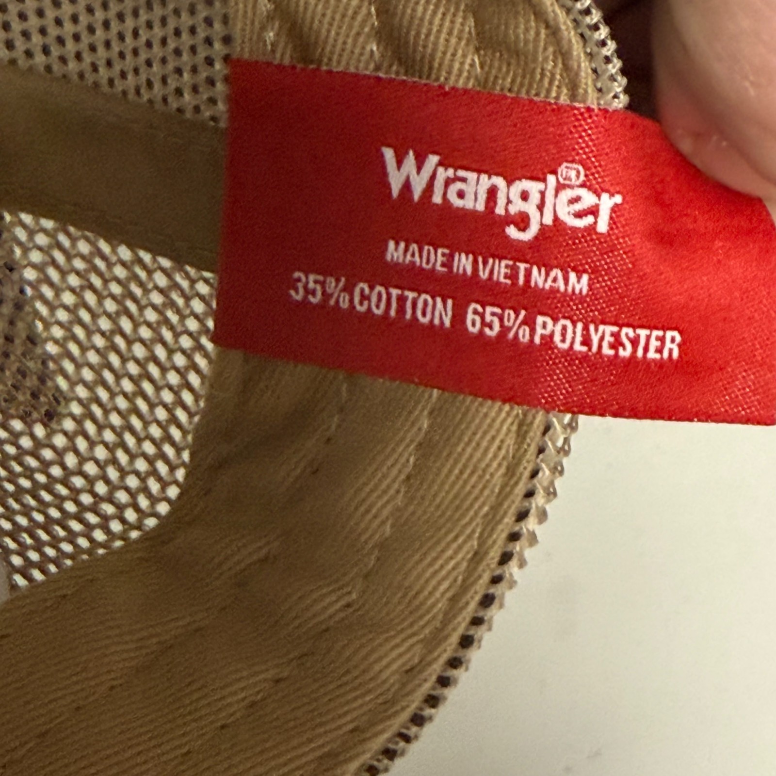 Wrangler Snapback Trucker Hat Beige Adjustable Cap Skull/Flag Logo Patch NEW!