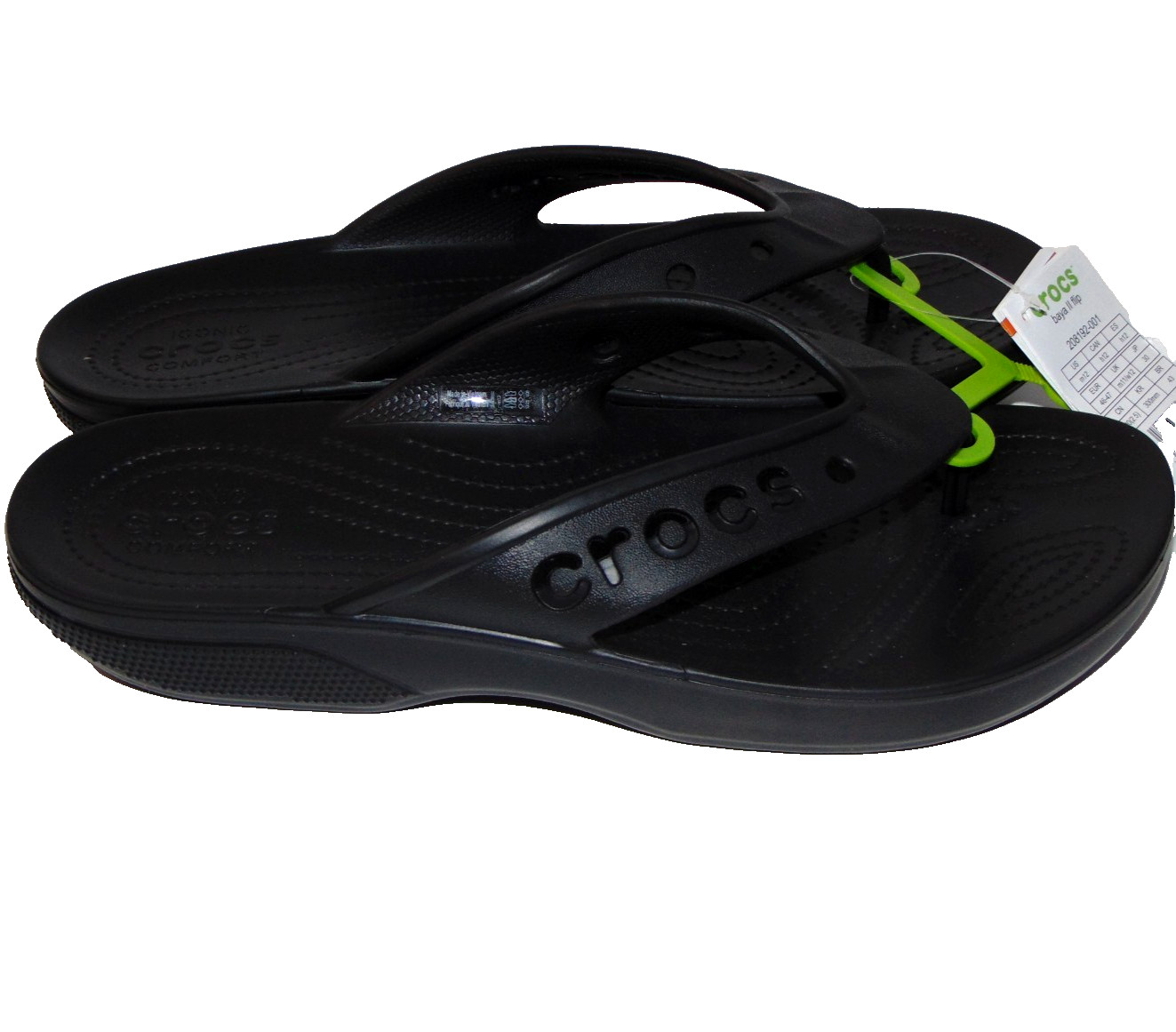 Crocs Baya II Flip Flops Black Men’s 12 Standard Thong Sandals Croslite NWT