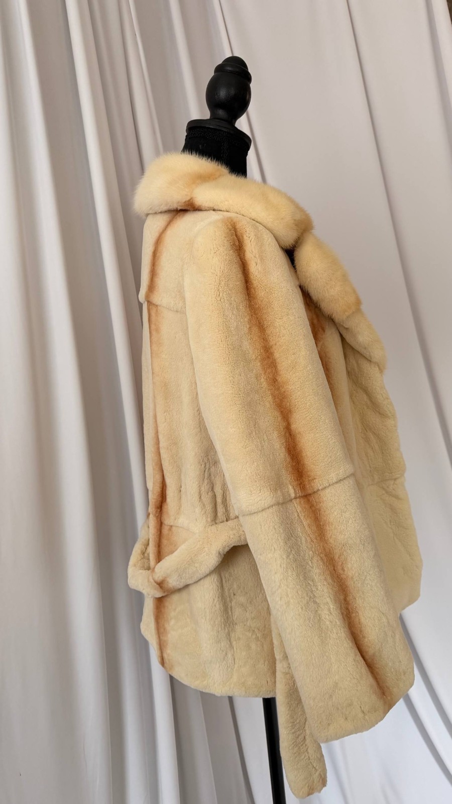 New Luxury Real Mink & Sheared Beaver Fur Coat Belted 1201204 Size M