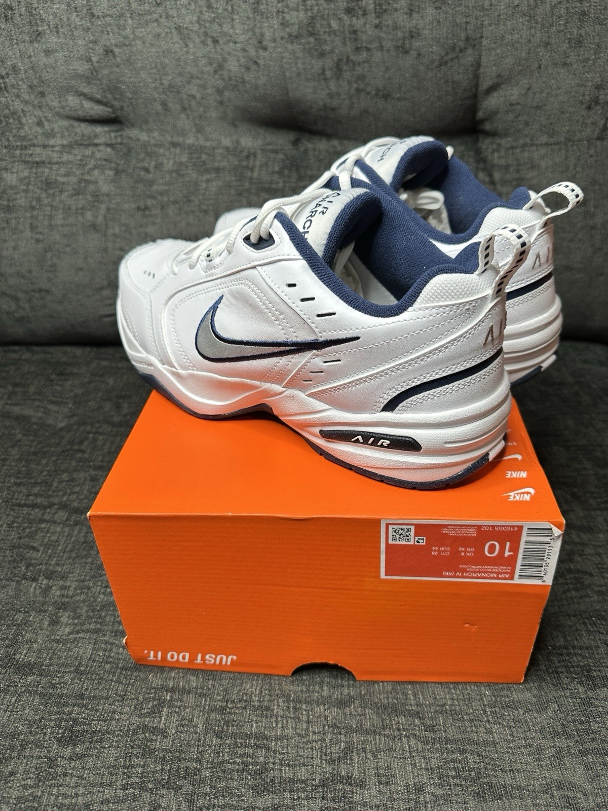 Nike Air Monarch IV 4E White Navy Mens 10 Wide Training Shoe 4E 416355-102 New