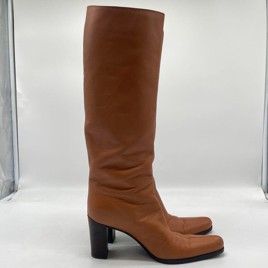 Sergio Rossi Brown Leather Knee High Boots 37 2.8in Heel Auth