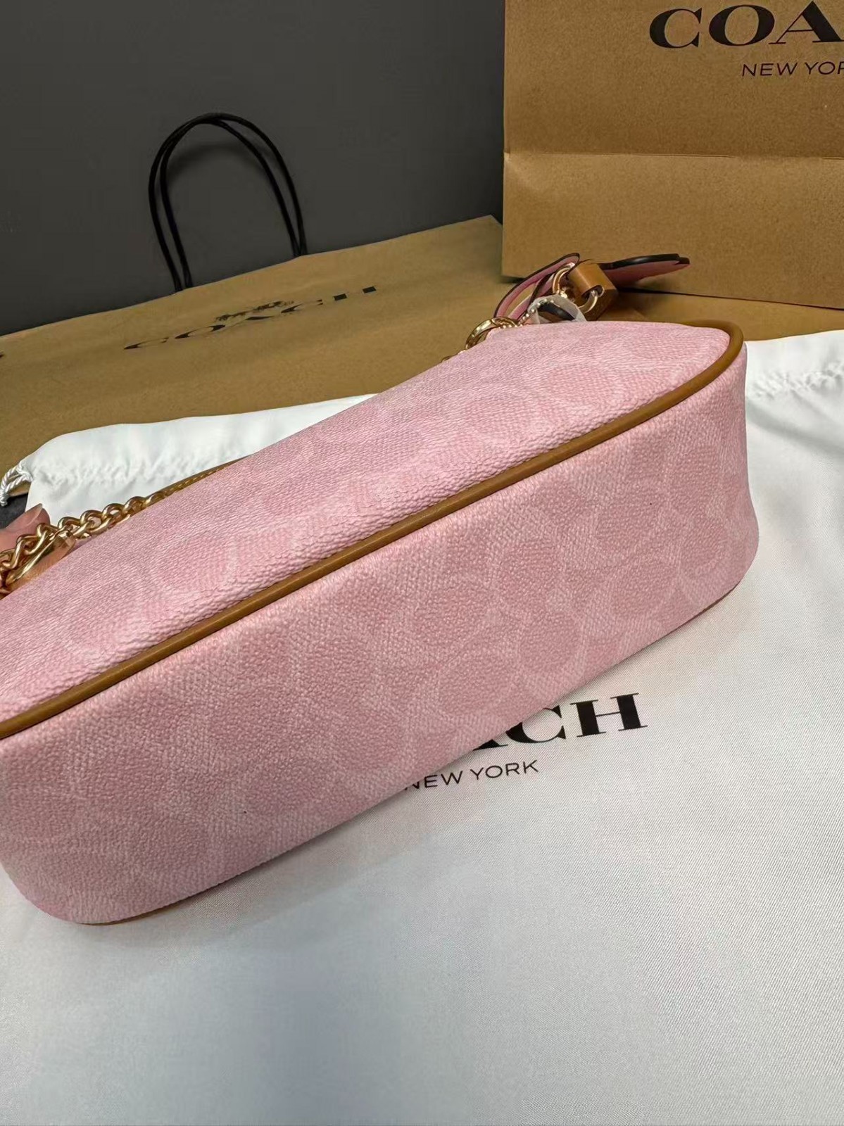 COACH CEA20 Teri Shoulder Bag Signature Canvas Pink Gold Crossbody Women NWT