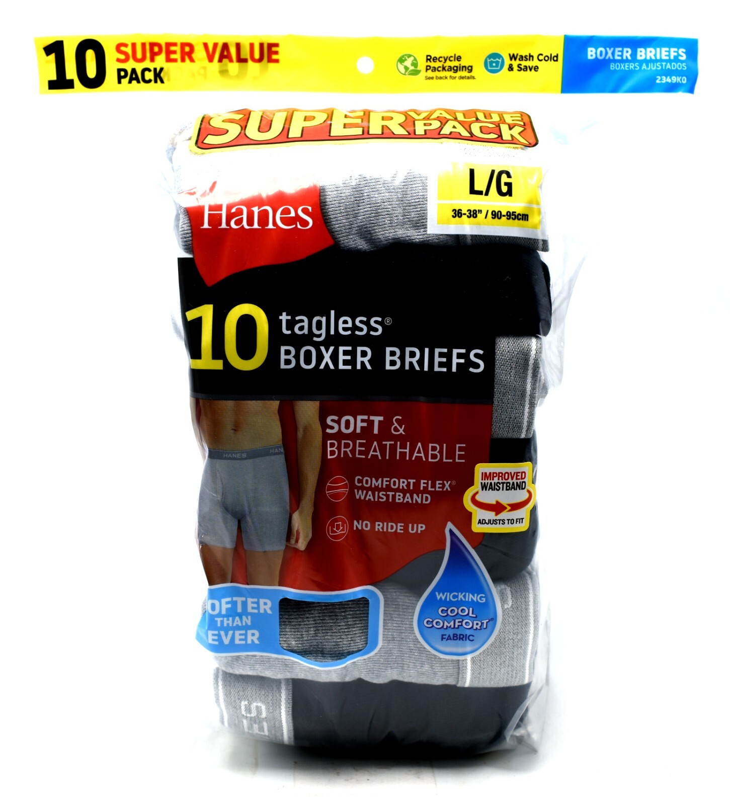 10 Hanes Black Gray Large L 36-38 Boxer Briefs Comfort Flex Waistband G 90-95 CM