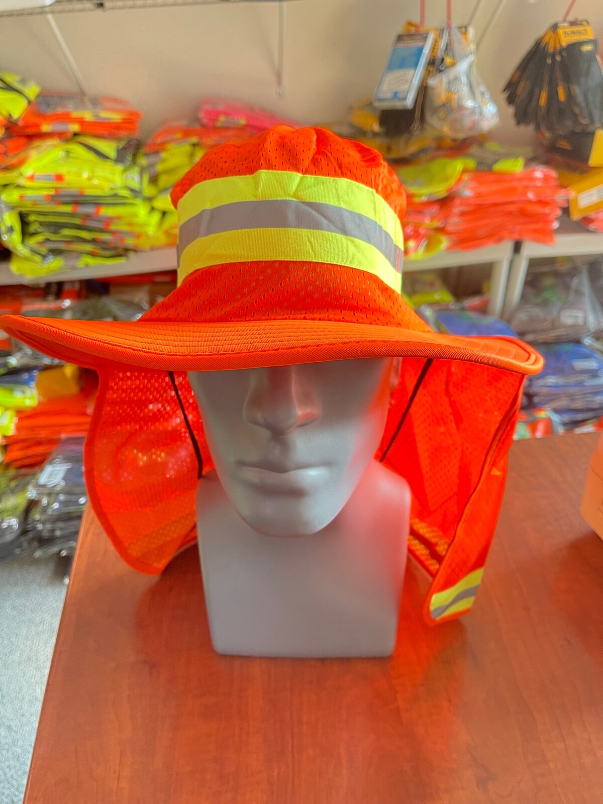Hi Vis Reflective Work Safety Neck Flap Boonie Hat Orange Bucket Cap