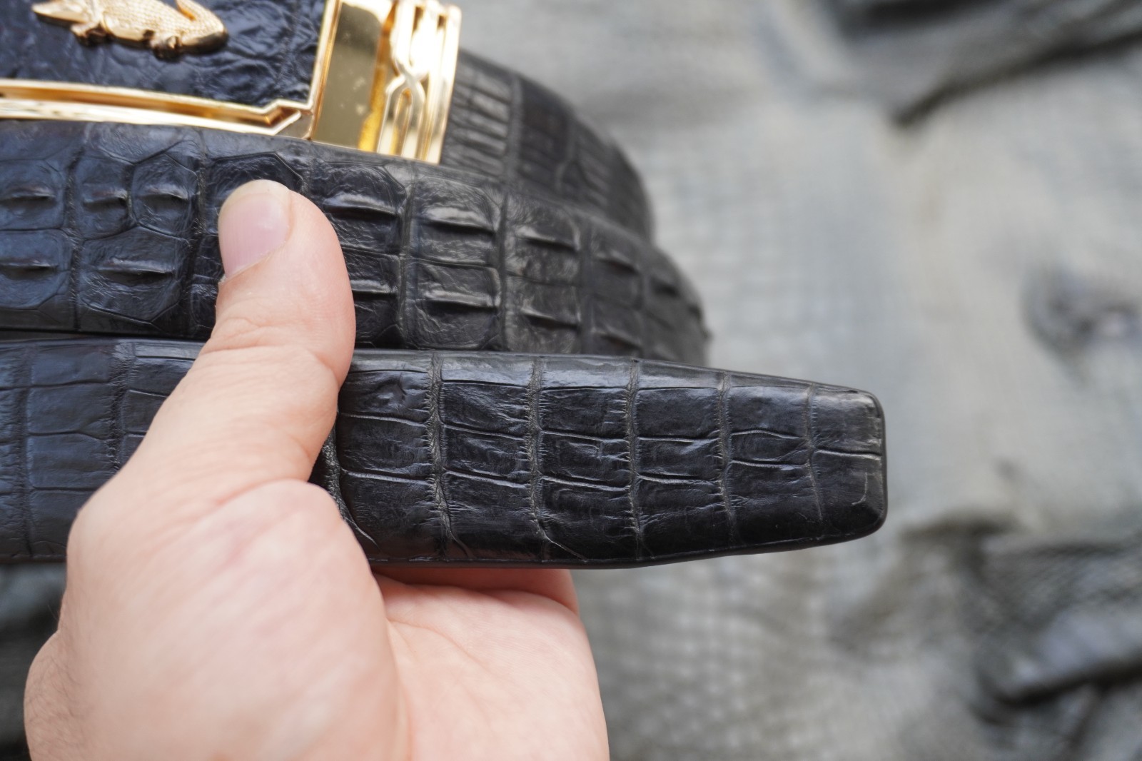 Black Real CROCODILE Hornback LEATHER Skin Men’s Belt -W 1.3 inch # Q40