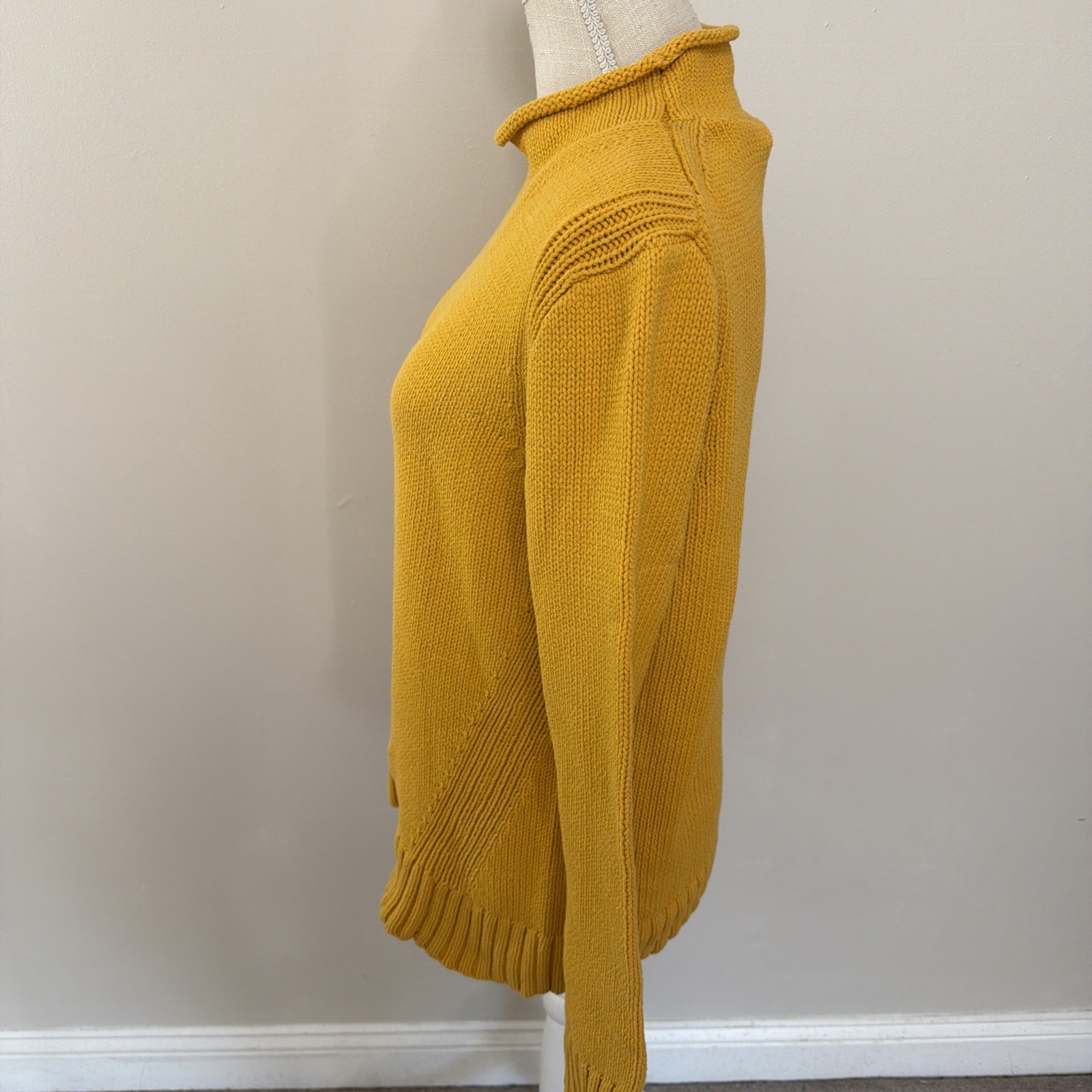 J.Crew Always Roll Mock Neck Shaker Stitch Cotton Blend Sweater Yellow Size Larg