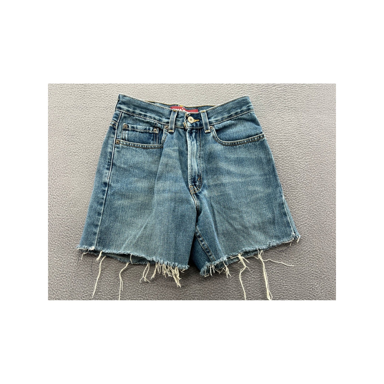Levis 569 Loose Straight Denim Cut Off Shorts Blue Medium Wash 14 Slim