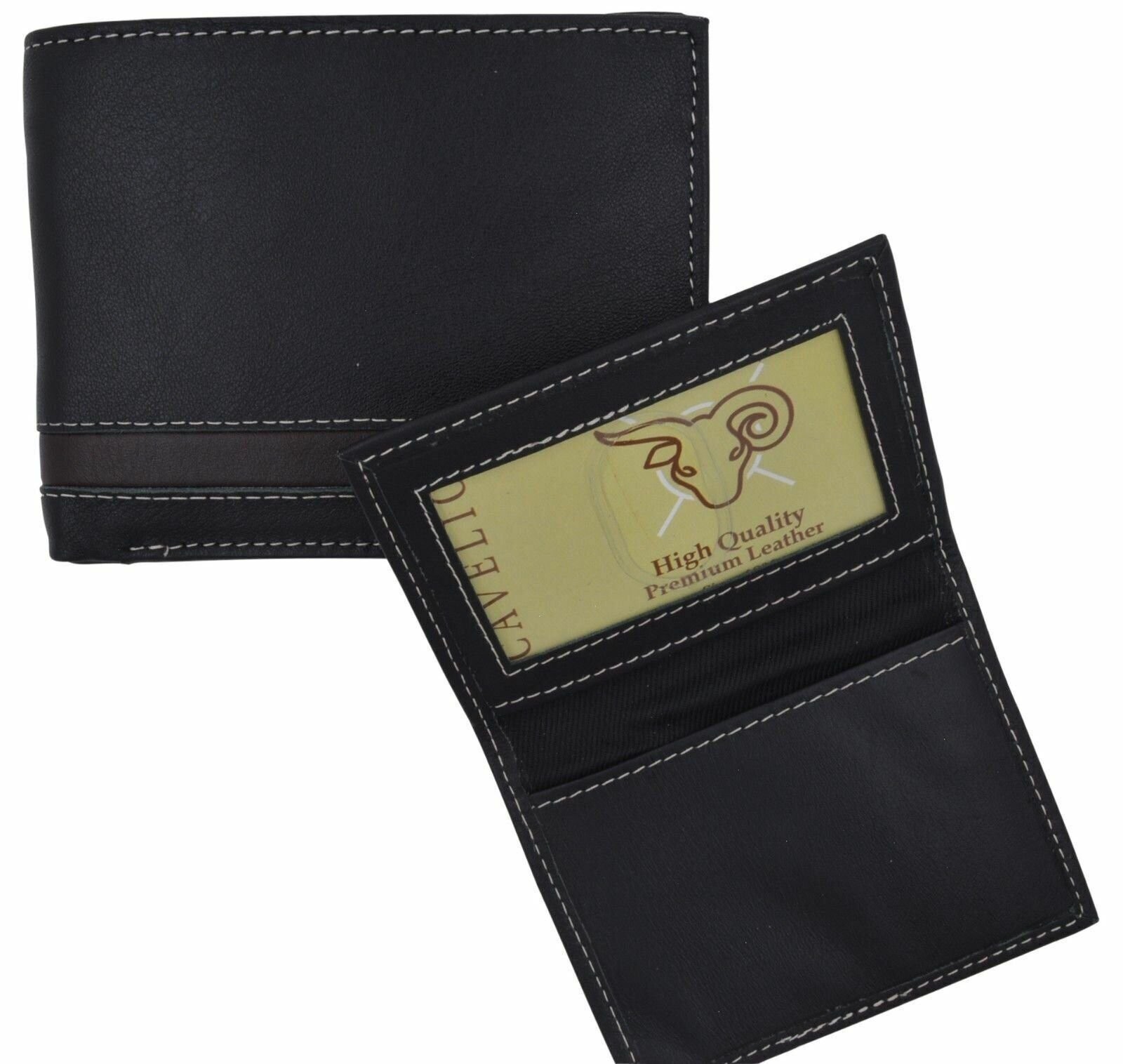 Bifold Mens Premium Leather Credit Card Removable ID Wallet W/ Cavelio Gift Box