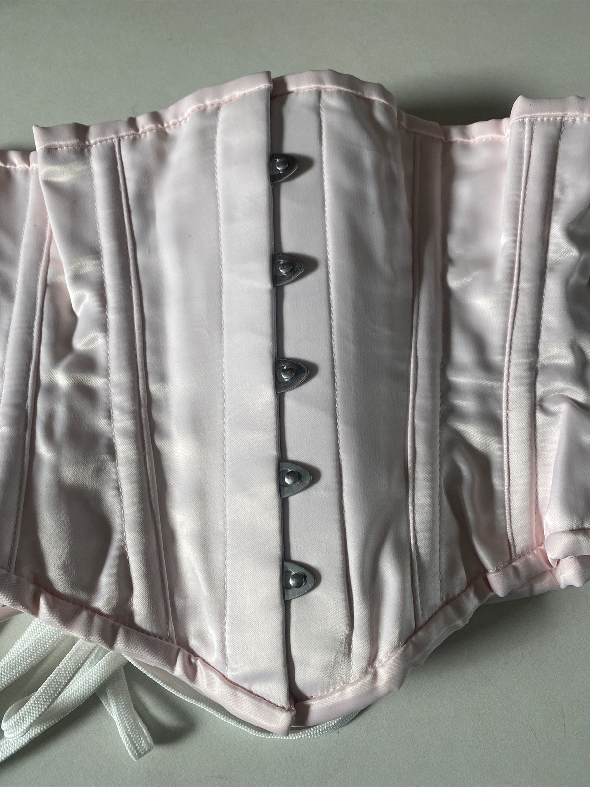 New Defective 201 Authentic Pink Satin 24” Steel Boned Underbust Waspie Corset