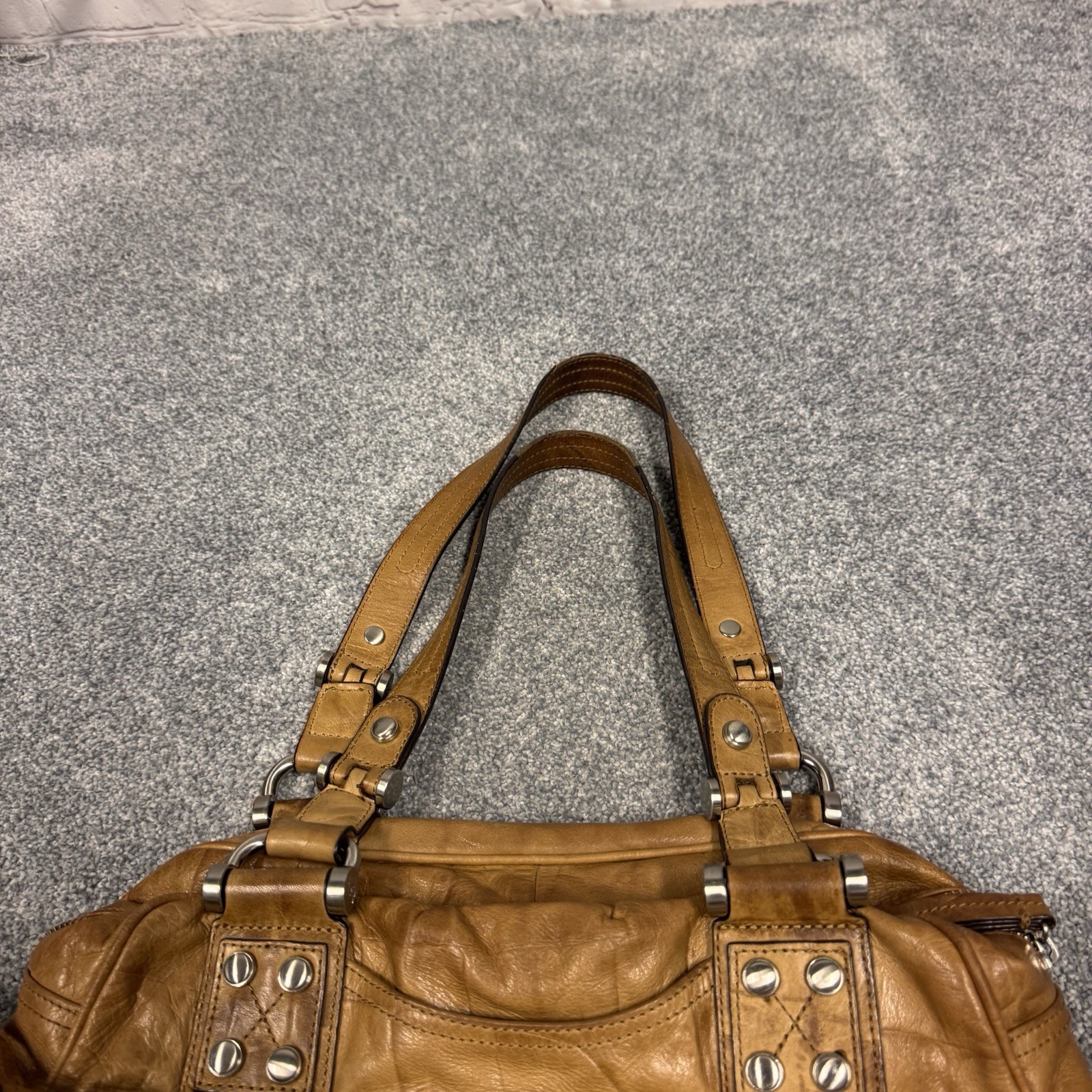 B. Makowsky Brown Leather Zip Top Satchel Handbag PocketBook Women’s Ladies