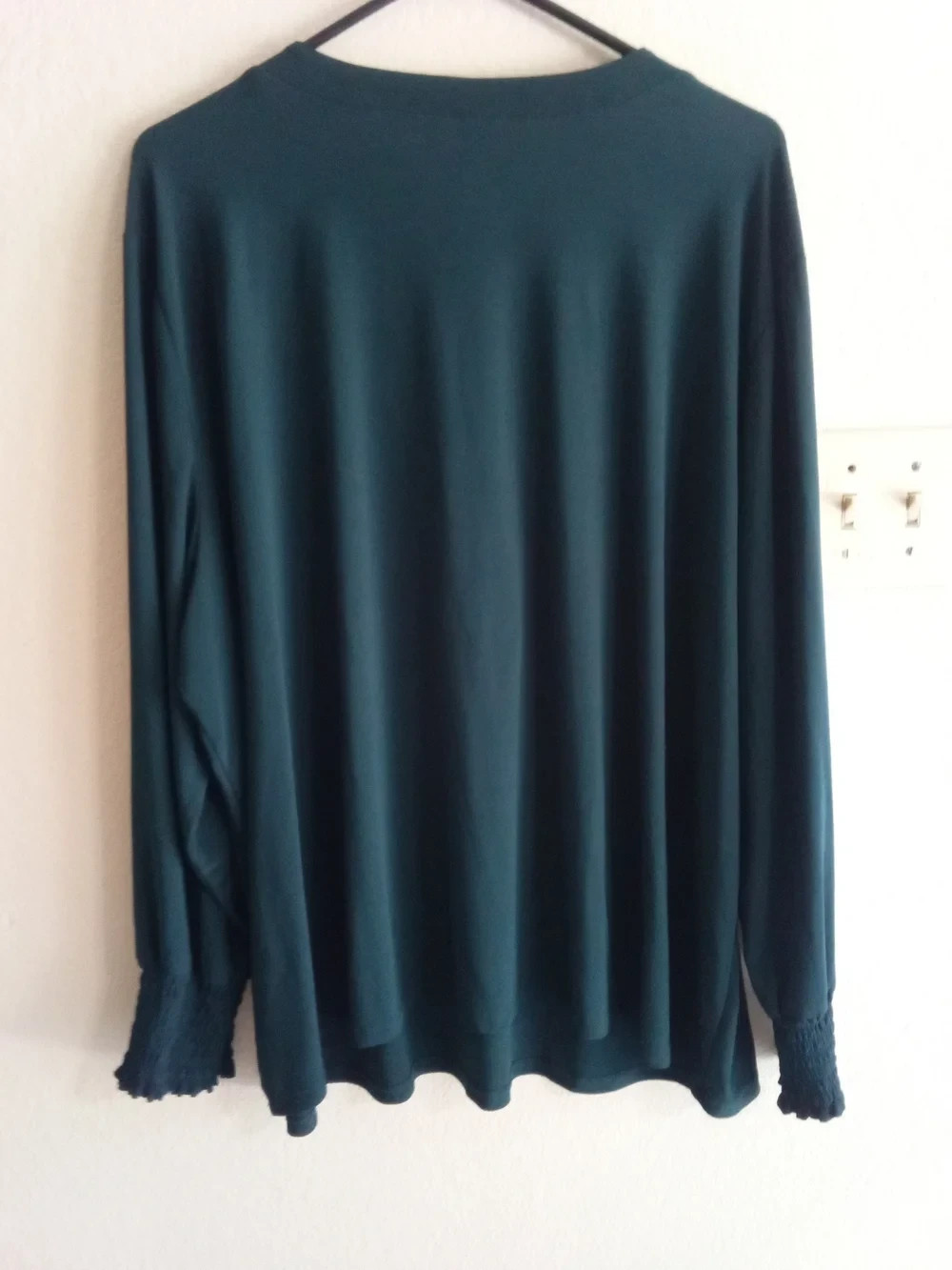 Plus Sz3X Anne Klein Teal V-Neck Long Sleeve Top with Gold Zip Pull