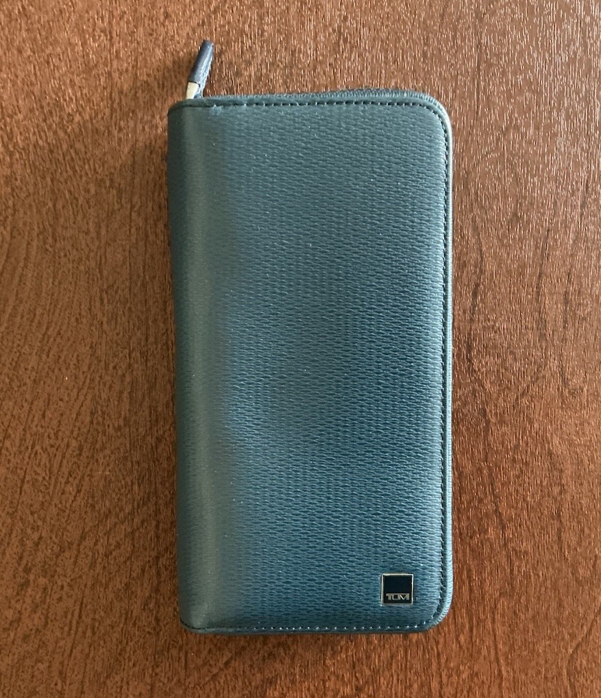 TUMI ~MONACO COLLECTION~ 8” TRAVEL/MULTI-PURPOSE WALLET ~ TEXURED LEATHER ~ BLUE