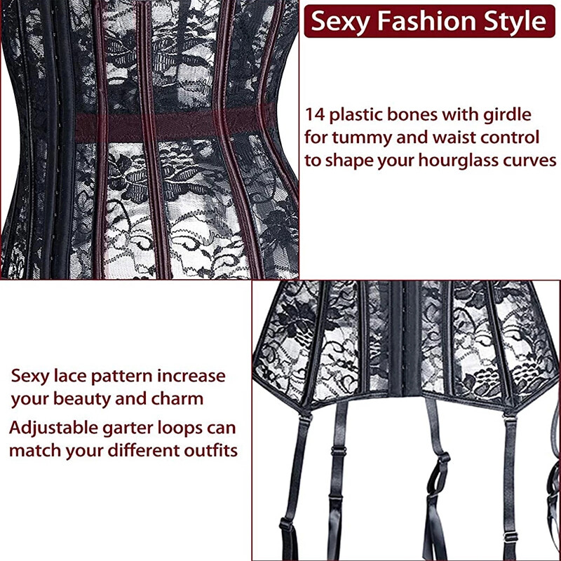 Women’s Black Mesh Waist Taming Underbust Corset With Suspender Clips Lingerie