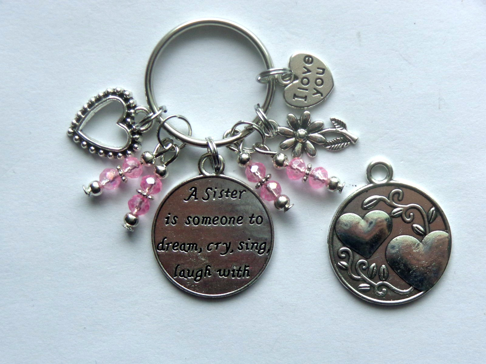 LOVE MY SISTER CRYSTAL BEADS KEY CHAIN PURSE CHARM BAG CHARM FOB