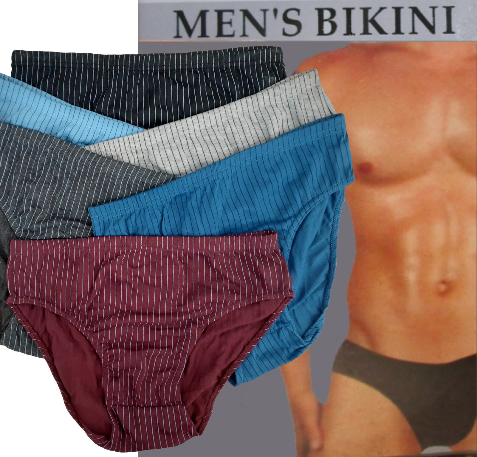 6 PK MEN’S BIKINI BRIEFS LOW RISE COTTON STRIPED COLORS UNDERWEAR S – M – L – XL