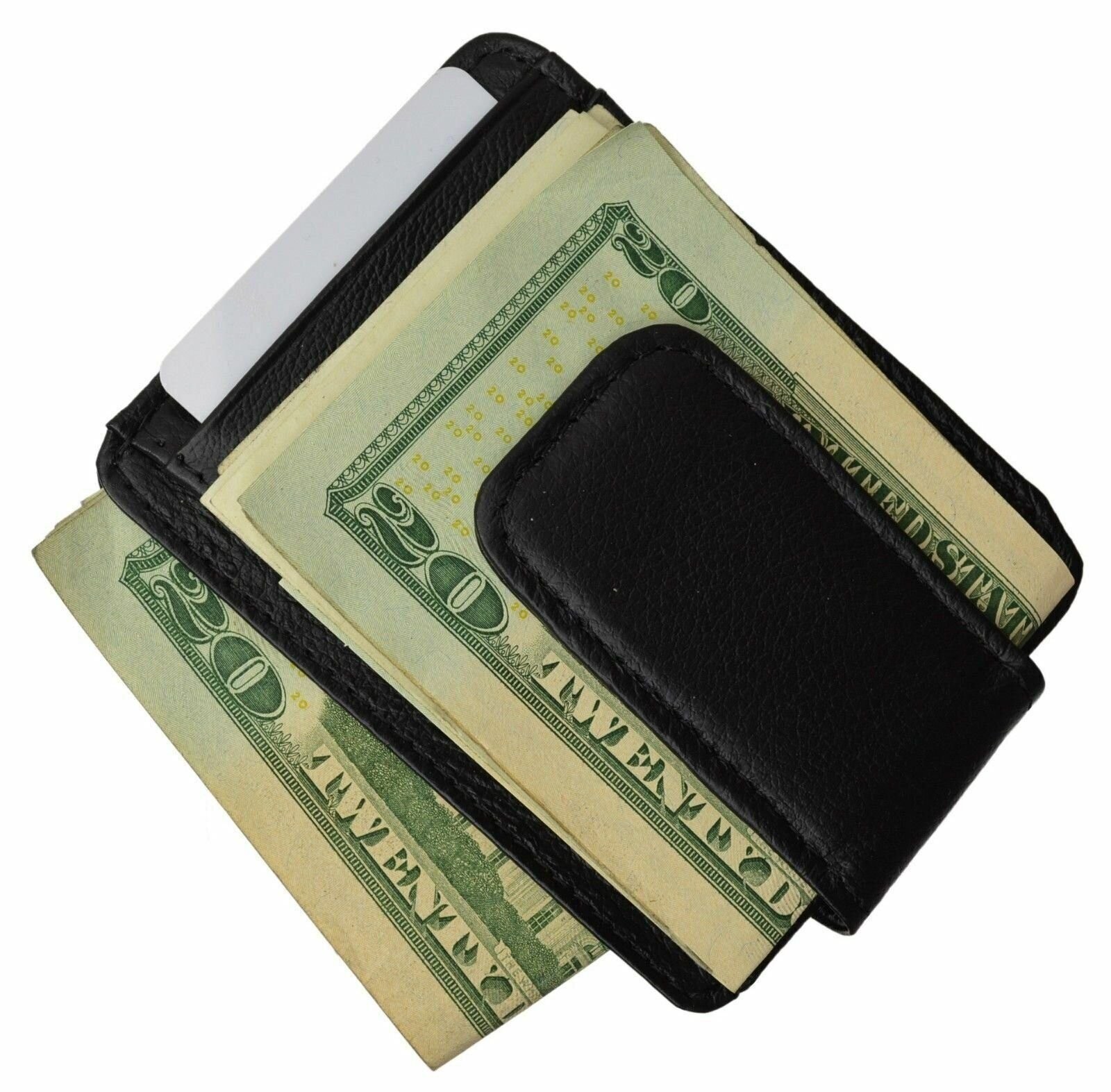 Black Men’s Leather Slim Money Clip Front Pocket Wallet Thin Credit Card Holder