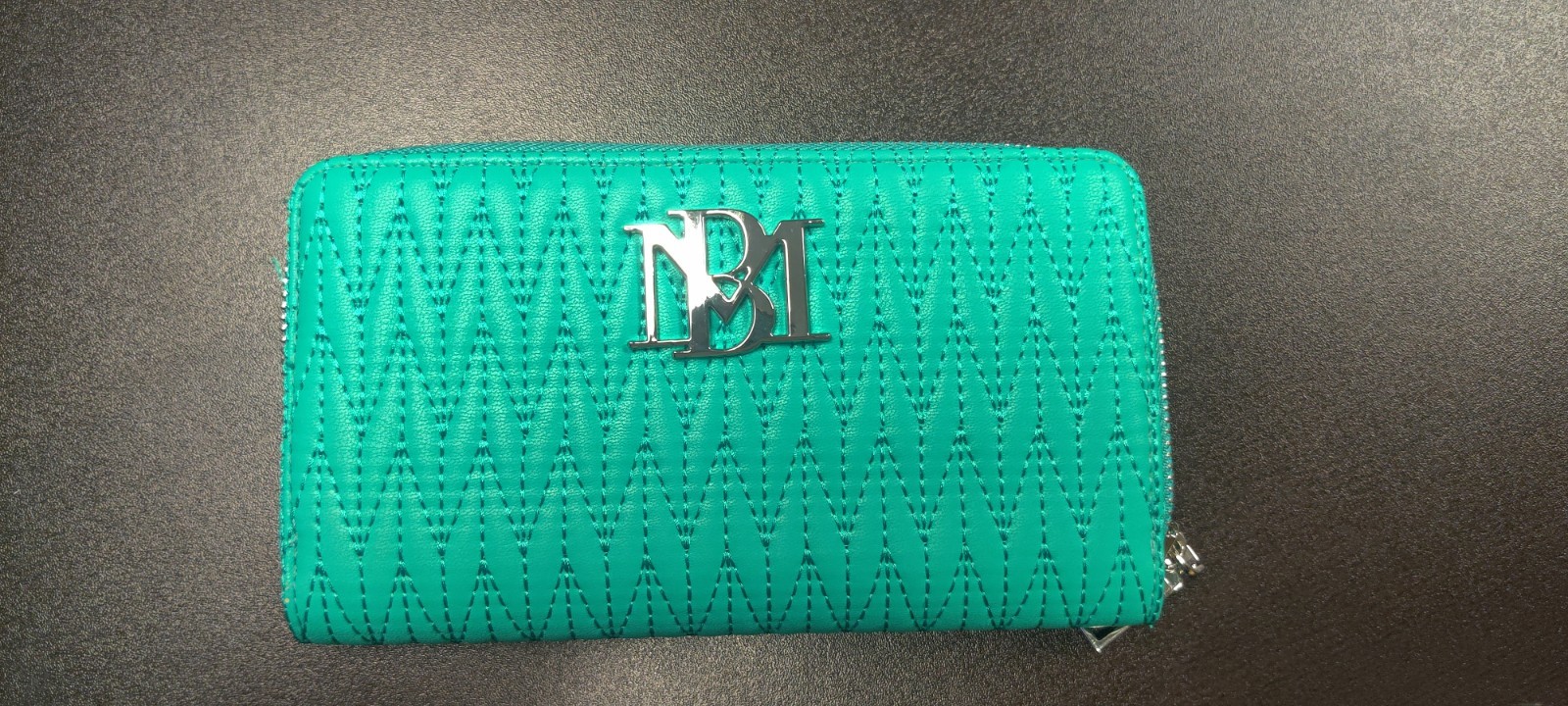 Badgley Mischka Turquoise Quilted Logo Zip-Around Wallet w/ Credit Card Slots