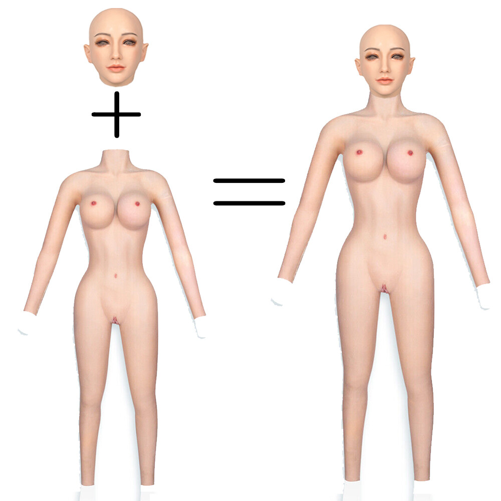 SHM Full Silicone Bodysuit Breast Form Head Mask Full Face Disguise Crossdresser