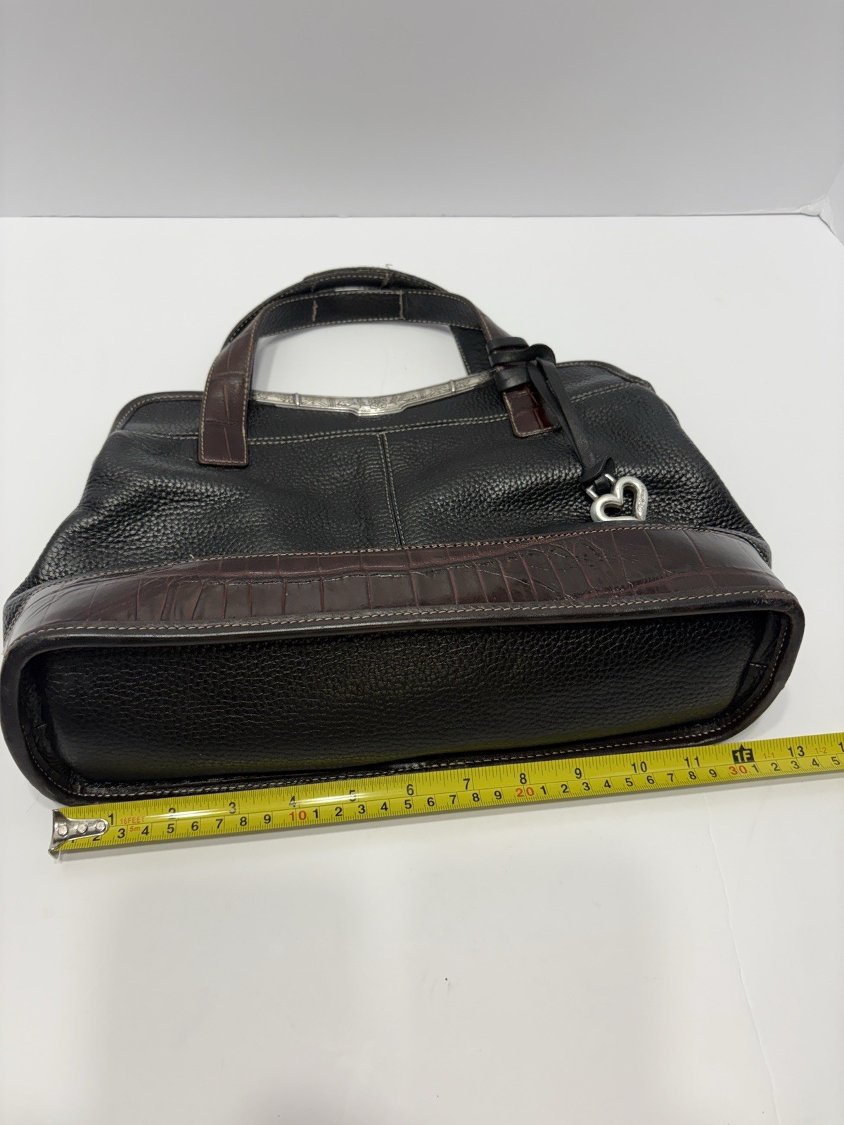 Vintage Brighton Satchel Black Pebbled Leather – Crocodile Embossed Trim